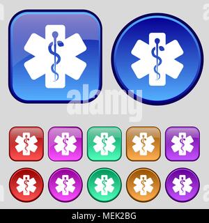 Medizin Symbol unterzeichnen. Ein Set von 12 Vintage Buttons für Ihre Konstruktion. Vector Illustration Stock Vektor