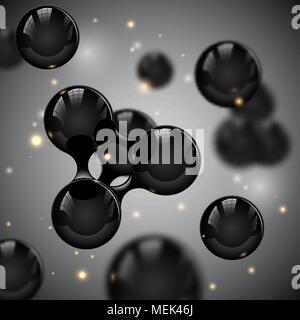 Vektor abstrakte Schwarz glänzend Moleküle Design. Atome mit speziallicht Funken Abbildung. Medizinischer Hintergrund für Wissenschaft Banner oder Flyer. Molekulare Stock Vektor