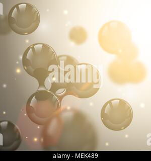 Vektor abstrakte Schwarz glänzend Moleküle Design. Atome mit Glow nukleare Funken und lens flare Lichteffekt. Futuristische alien gen Hintergrund Wissenschaft Stock Vektor