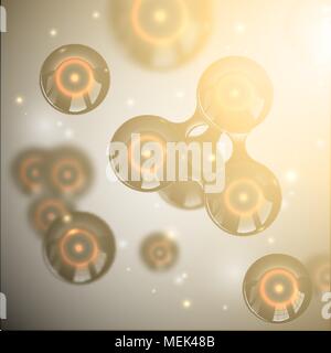 Vektor abstrakte Schwarz glänzend Moleküle Design. Atome mit Glow nukleare Funken und lens flare Lichteffekt. Futuristische alien gen Hintergrund Wissenschaft Stock Vektor