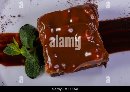 Caramel Brownie Kuchen Karamell Stockfoto