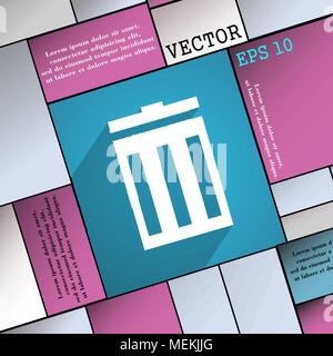 Symbol "Papierkorb"-Symbol flache moderne Web Design mit langen Schatten und Platz für Ihren Text. Vector Illustration Stock Vektor