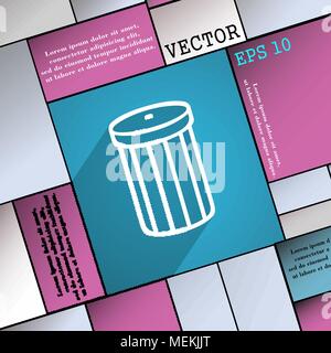 Symbol "Papierkorb"-Symbol flache moderne Web Design mit langen Schatten und Platz für Ihren Text. Vector Illustration Stock Vektor