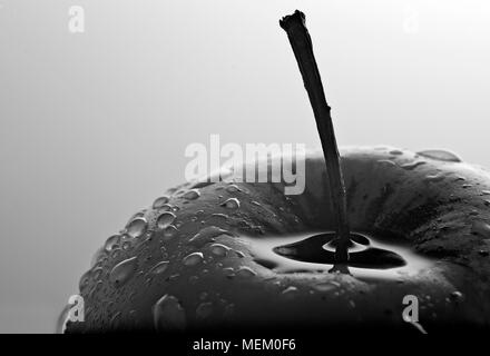 Schöne tableau Schwarz und Weiß apple Obst fine art Schatten konzeptionelle mit Wassertropfen auf der Oberfläche Stockfoto