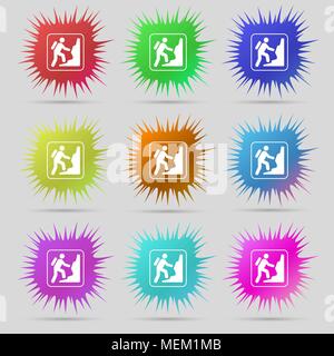 Klettern Symbol unterzeichnen. Ein Satz von neun ursprünglichen Nadel buttons. Vector Illustration Stock Vektor