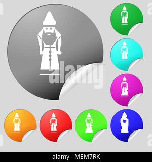 Santa Claus Symbol unterzeichnen. Satz von acht Bunten runde Buttons, Aufkleber. Vector Illustration Stock Vektor