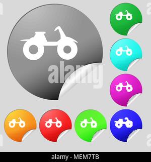 ATV-Symbol. Satz von acht Bunten runde Buttons, Aufkleber. Vector Illustration Stock Vektor