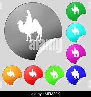 Kamel Symbol unterzeichnen. Satz von acht Bunten runde Buttons, Aufkleber. Vector Illustration Stock Vektor