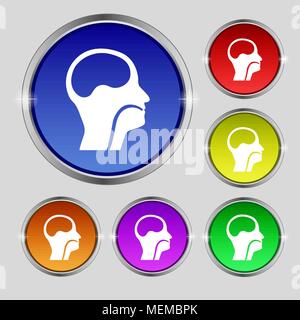 Kehlkopf, Ärzte Hals-, Nasen- und Ohrenheilkunde Symbol unterzeichnen. Runde Symbol auf hellen farbigen Buttons. Vector Illustration Stock Vektor