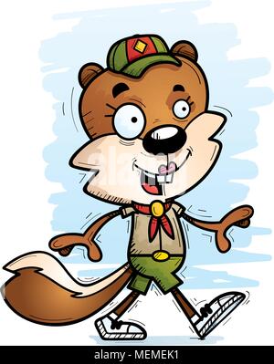 Ein Cartoon Illustration eines weiblichen Eichhörnchen scout Wandern. Stock Vektor