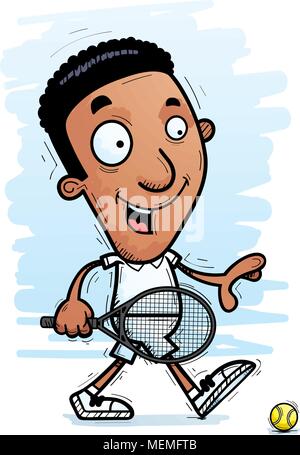 Ein Cartoon Illustration eines schwarzen Mannes Tennisspieler wandern. Stock Vektor