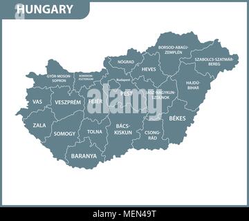 Die detaillierte Karte von Ungarn mit Regionen oder Staaten und Städte ...