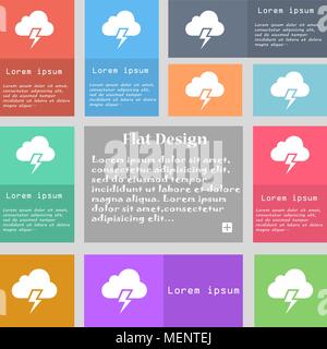Schweres Gewitter Symbol unterzeichnen. Eingestellt von bunten Tasten mit Platz für Text. Vector Illustration Stock Vektor