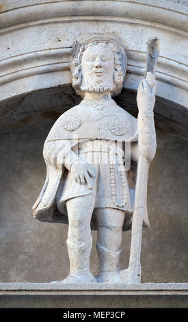 Statue des Hl. Rochus auf der St. Markus Kirche in der historischen Stadt Korcula auf der Insel Korcula in Kroatien Stockfoto