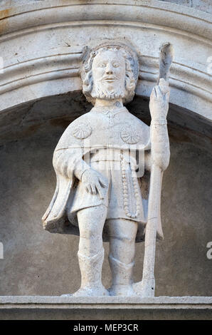 Statue des Hl. Rochus auf der St. Markus Kirche in der historischen Stadt Korcula auf der Insel Korcula in Kroatien Stockfoto