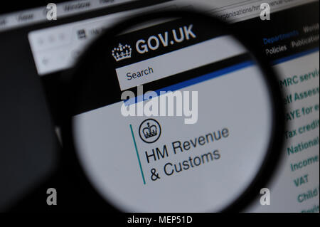 Das HM Revenue und Zoll Website durch ein Vergrößerungsglas gesehen Stockfoto