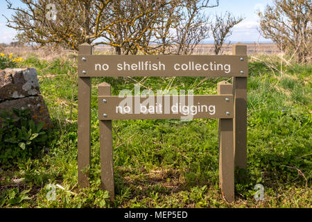 Keine Muscheln sammeln und keine Köder Graben unterzeichnen, Aberlady Bay, East Lothian, Schottland Stockfoto