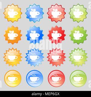 Die Tee- und Schale Symbol unterzeichnen. Großer Satz von 16 farbenfrohen modernen Tasten für Ihr Design. Vector Illustration Stock Vektor