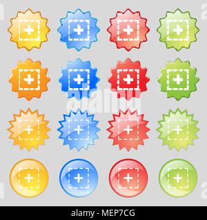 Plus im Quadrat. Großer Satz von 16 farbenfrohen modernen Tasten für Ihr Design. Vector Illustration Stock Vektor