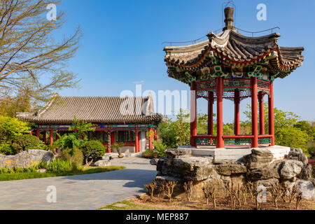 Chinesischen Tempel, der Xiamen International Garden & Flower Expo Park, Jimei District, Xiamen, Fujian, China Stockfoto