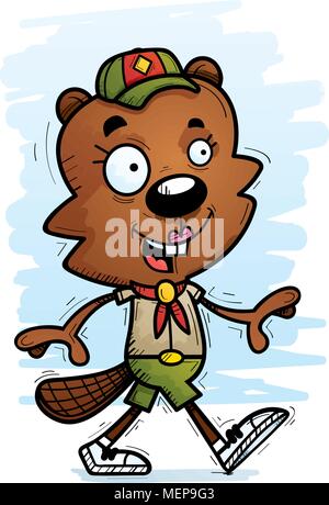 Ein Cartoon Illustration eines weiblichen Biber scout Wandern. Stock Vektor