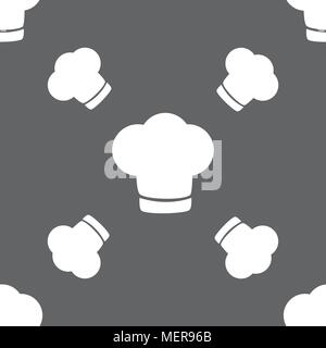 Koch hat Zeichen Symbol. Kochen Symbol. Köche Hut. Nahtlose Muster auf einem grauen Hintergrund. Vector Illustration Stock Vektor