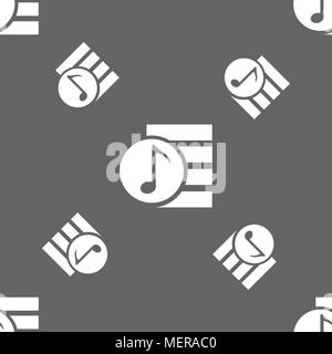 Audio-, MP3-Datei auf das Symbol anmelden. Nahtlose Muster auf einem grauen Hintergrund. Vector Illustration Stock Vektor