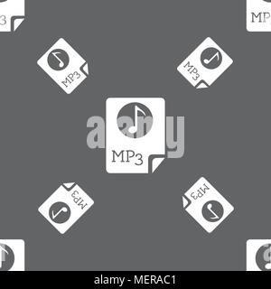 Audio-, MP3-Datei auf das Symbol anmelden. Nahtlose Muster auf einem grauen Hintergrund. Vector Illustration Stock Vektor