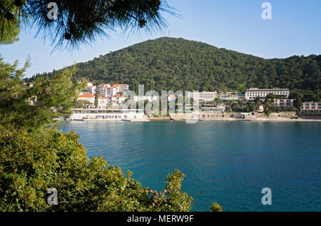 Hotels, Resorts und private Eigenschaften, der am Ufer des Meeres, in der Bucht von Dubrovnik, Lapad und Babin Kuk, Kroatien Stockfoto