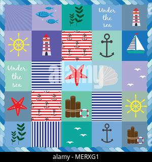 Abbildung im maritimen Stil. Sammlung für Design. Stock Vektor