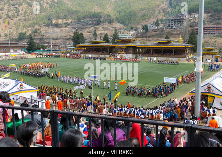 Könige Geburtstagsfeier, Changlimithang Stadium, National Stadium, Thimpu, Bhutan Stockfoto