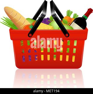 Warenkorb mit Lebensmitteln. Vector Illustration. Stock Vektor