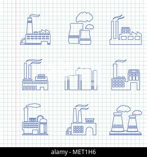 Factory Symbole auf einem Notebook Blatt Stock Vektor