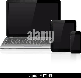 Realistische vektor Laptop, Tablet PC und Smartphone Vorlage Stock Vektor