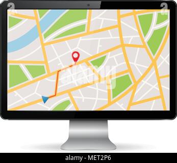 GPS-Karte auf dem Computer angezeigt Stock Vektor