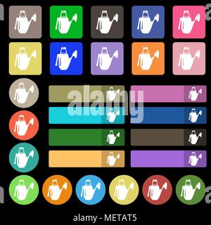 Gießkanne Symbol unterzeichnen. Set aus 27 bunten flache Schaltflächen. Vector Illustration Stock Vektor