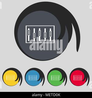 Dj console mix Griffe und Knöpfe, ebene Symbole. Stellen Sie mit den farbigen Tasten. Vector Illustration Stock Vektor