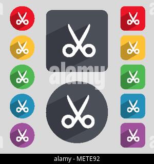 Schere Friseur zeichen Symbol. Symbol Anpassen. Satz von farbigen Tasten. Vector Illustration Stock Vektor