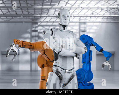 3D-Rendering humanoiden Roboter mit Roboterarm Stockfoto