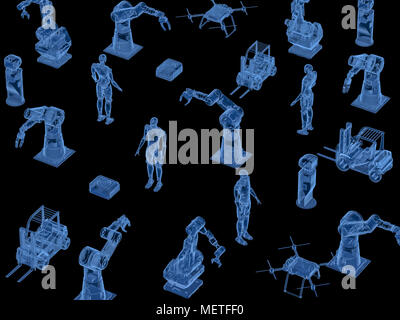 3D-Rendering x-ray Cyborg mit Lager Roboter und Roboterarm Stockfoto