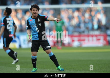 Kanagawa, Japan. 21 Apr, 2018. Hiroyuki Abe (Frontale) Fußball: 2018 J1 Liga Match zwischen Kawasaki Frontale 4-1 Kashima Antlers an Todoroki Stadion in Kanagawa, Japan. Quelle: LBA/Alamy leben Nachrichten Stockfoto