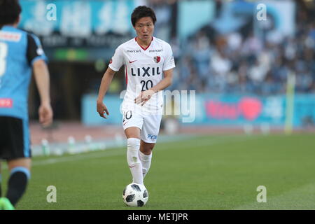 Kanagawa, Japan. 21 Apr, 2018. Kento Misao (Geweih) Fußball: 2018 J1 Liga Match zwischen Kawasaki Frontale 4-1 Kashima Antlers an Todoroki Stadion in Kanagawa, Japan. Quelle: LBA/Alamy leben Nachrichten Stockfoto