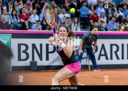 April 22, 2018: Patty Schnyder (SUI) während der FED Cup durch BNP Spiel 2018 zwischen Rumänien und der Schweiz im Sala Polivalenta, Cluj-Napoca, Rumänien ROU. Copyright: Cronos/Catalin Soare Stockfoto