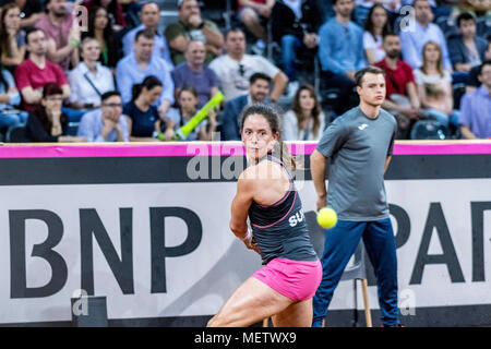 April 22, 2018: Patty Schnyder (SUI) während der FED Cup durch BNP Spiel 2018 zwischen Rumänien und der Schweiz im Sala Polivalenta, Cluj-Napoca, Rumänien ROU. Copyright: Cronos/Catalin Soare Stockfoto