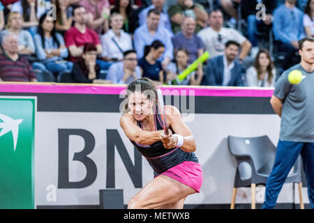 April 22, 2018: Patty Schnyder (SUI) während der FED Cup durch BNP Spiel 2018 zwischen Rumänien und der Schweiz im Sala Polivalenta, Cluj-Napoca, Rumänien ROU. Copyright: Cronos/Catalin Soare Stockfoto