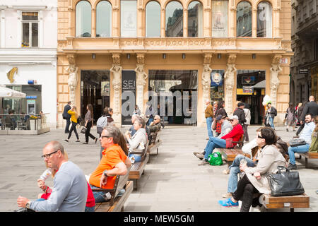 Julius Meinl Shop und Wustenrot Firmengebäude, Graben Straße, Wien, Österreich, Europa. Stockfoto