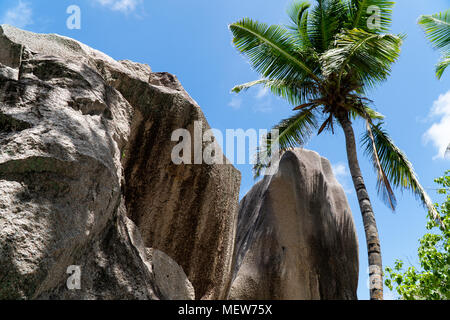 Seychellen - La digue felsigen Strand von Grand Anse Stockfoto