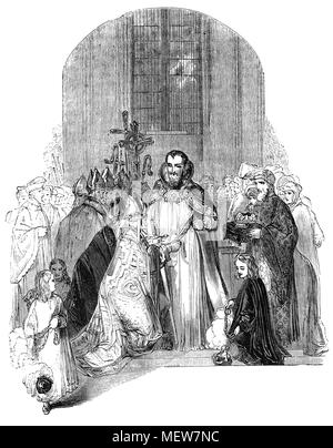 Die Krönung in der Westminster Abbey von Henry IV (1367-1411), aka Henry Bolingbroke, König von England und Lord von Irland wurde von 1399 bis 1413, und versicherte den Anspruch seines Großvaters, Edward III, an das Königreich Frankreich. Henry's Mutter war Blanche, Erbin der erheblichen Lancaster Fincas, und so wurde er der erste König von England aus dem Lancaster Zweig der Plantagenets und der erste König von England seit der Normannischen Eroberung, deren Muttersprache Englisch war eher als Französisch. Stockfoto