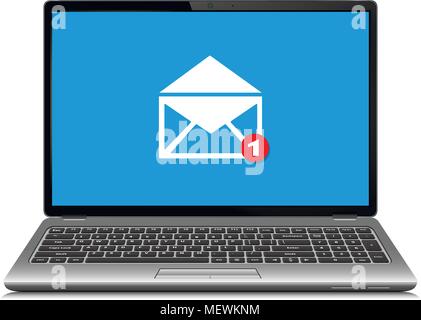 Laptop mit e-mail Schreiben auf dem Bildschirm. E-mail Marketing, Werbung im Internet Konzepte. Vector Illustration. Stock Vektor