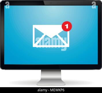 Moderne digitale Computer Display mit e-mail Schreiben auf dem Bildschirm. E-mail Marketing, Werbung im Internet Konzepte. Vector Illustration. Stock Vektor